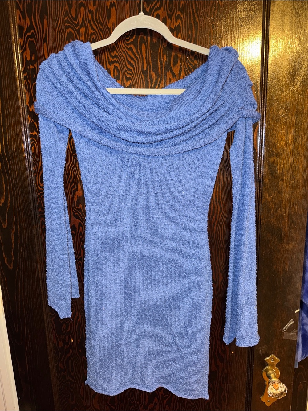 Cozy Blue Off-Shoulder Sweater Dress